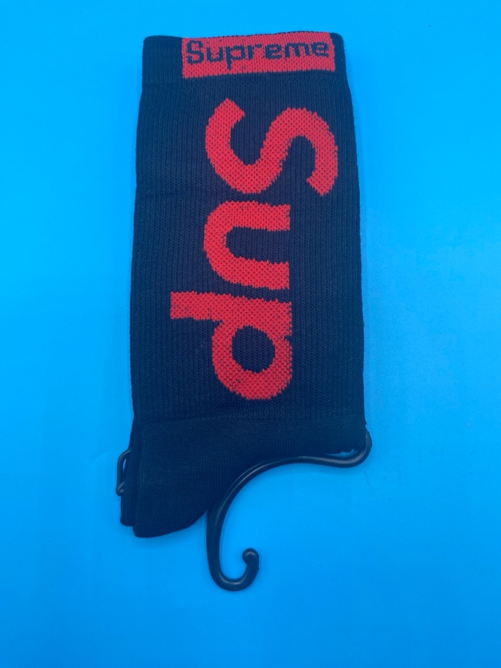 Supreme Black and Red Logo Crew Socks